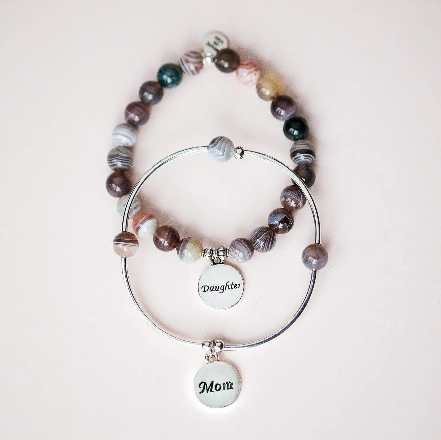 Daughter | Soft Bangle Charm Bracelet | Tiffany Blue Agate