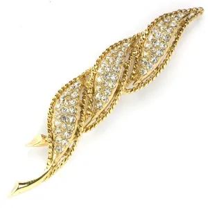 Diamanté & Gold Leaf Brooch