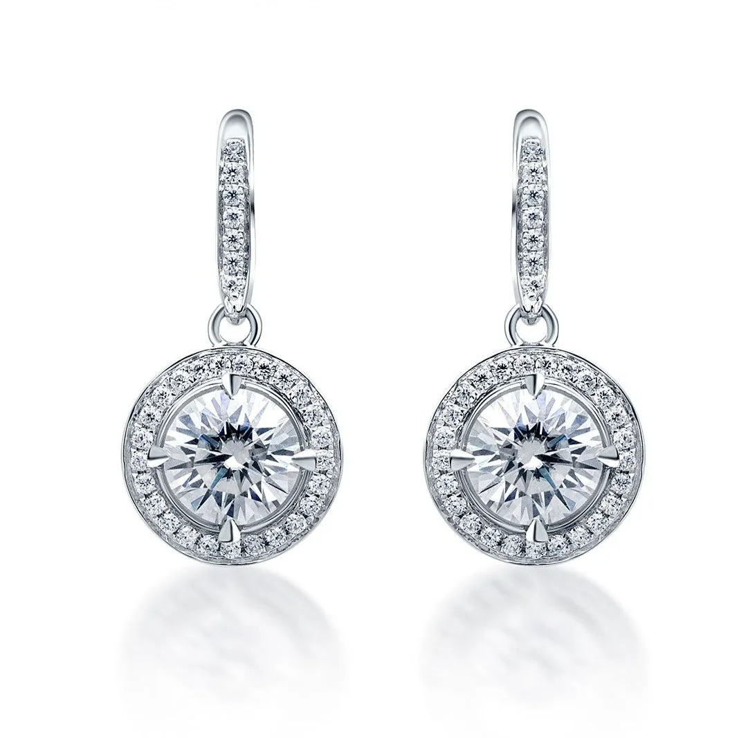 Diamond Halo Earrings Prong Set White Gold