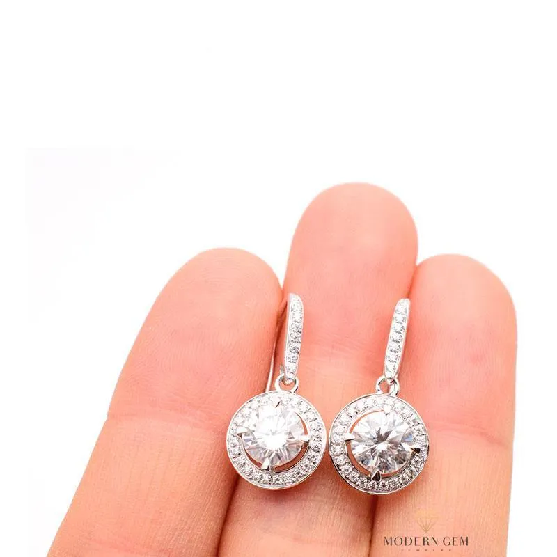 Diamond Halo Earrings Prong Set White Gold