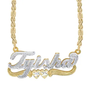 Double Script Name Plate With Beading Tyisha with Xoxo chain