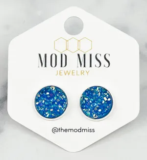 Druzy Stud Earring "Bright Blue"