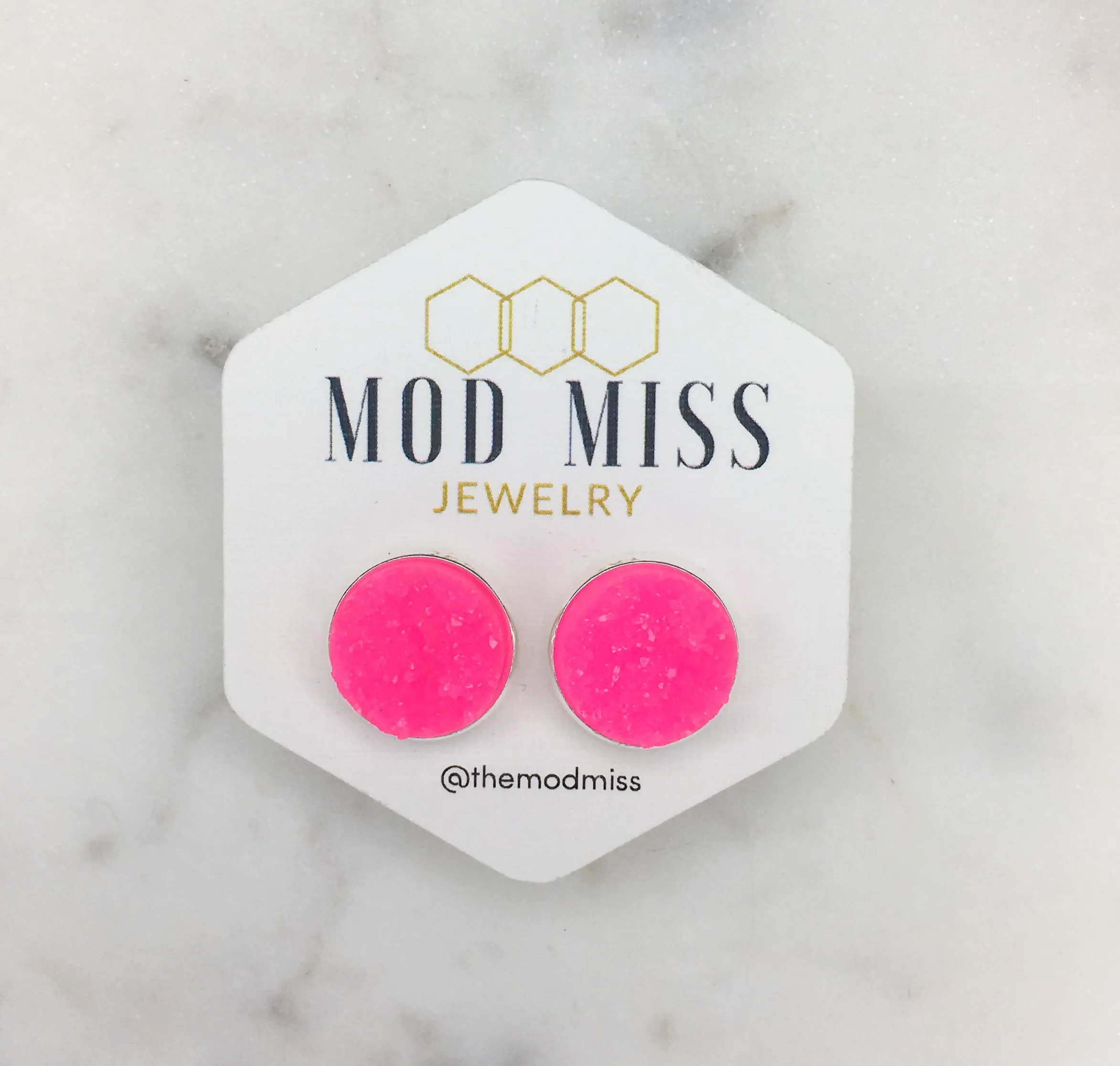 Druzy Stud Earring "Neon Pink"