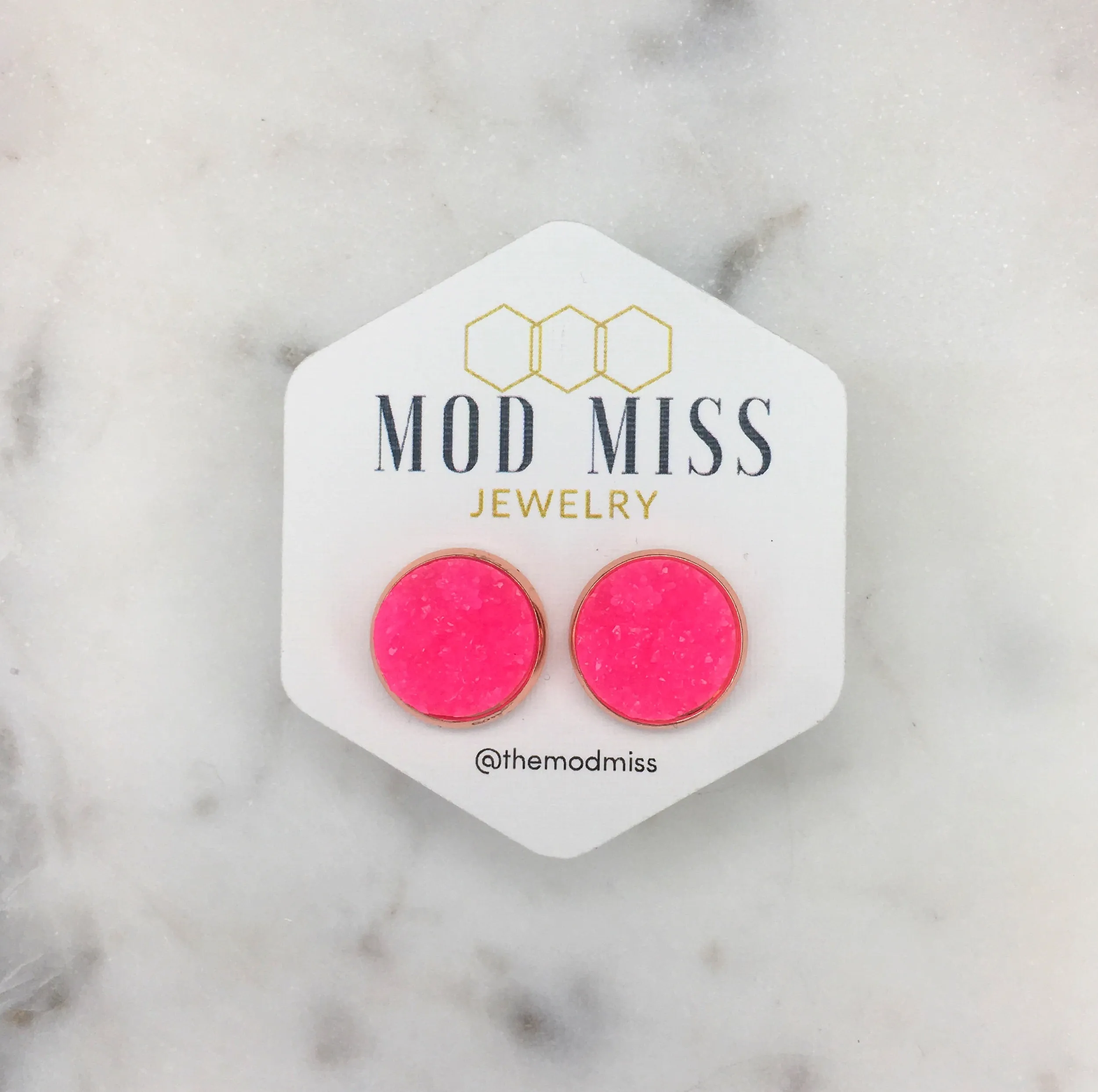 Druzy Stud Earring "Neon Pink"