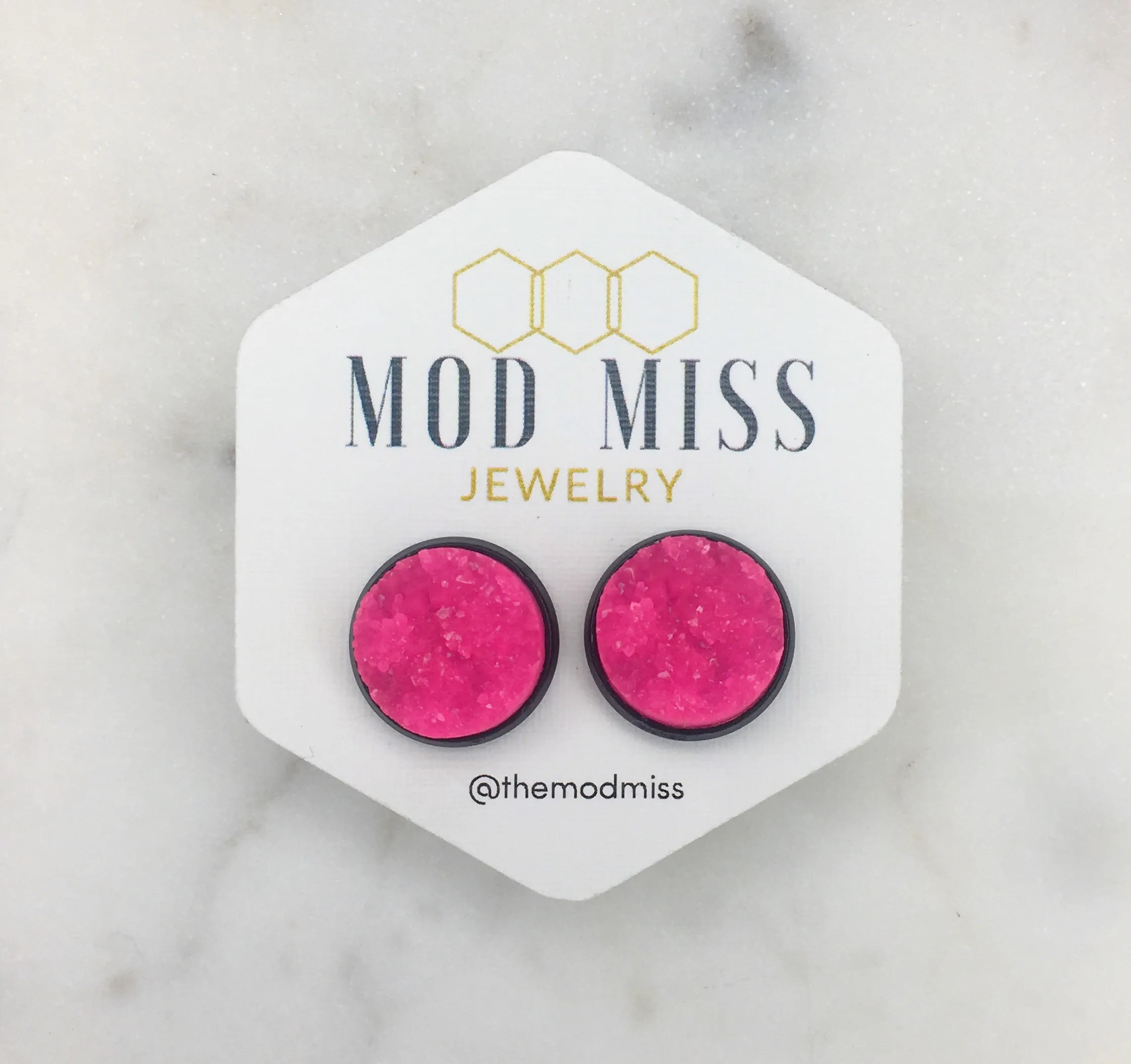 Druzy Stud Earring "Neon Pink"