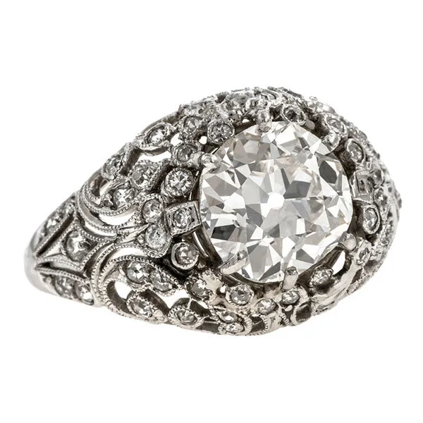 Edwardian Filigree Engagement Ring, Cushion Cut 2.53ct.