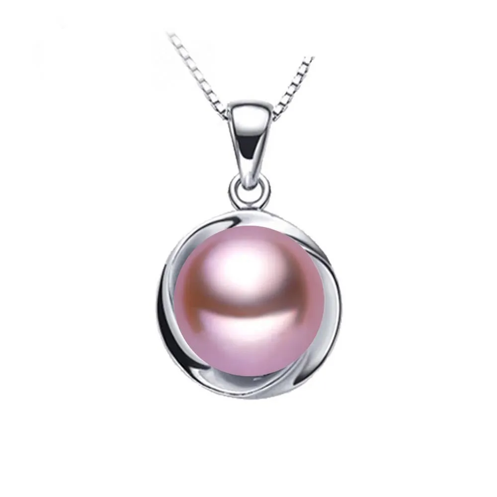 Elegant 925 sterling silver pendant necklace fashion natural freshwater pearl jewelry for women white/pink/purple