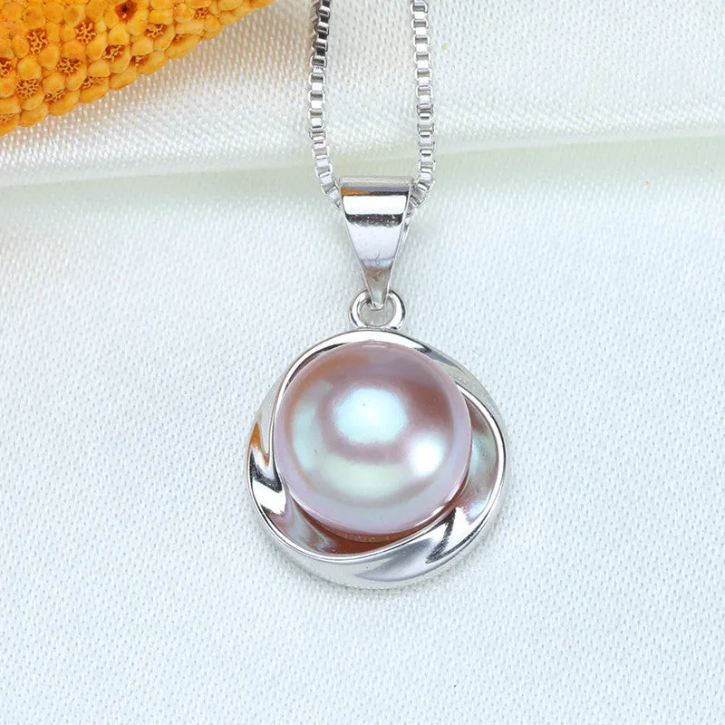 Elegant 925 sterling silver pendant necklace fashion natural freshwater pearl jewelry for women white/pink/purple