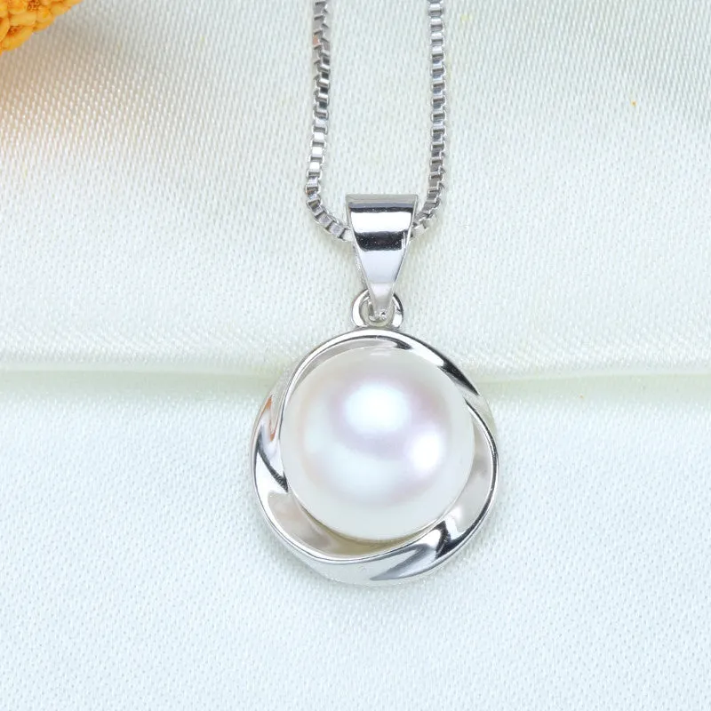 Elegant 925 sterling silver pendant necklace fashion natural freshwater pearl jewelry for women white/pink/purple