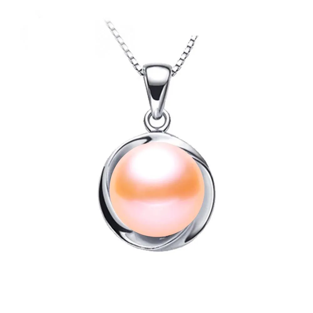 Elegant 925 sterling silver pendant necklace fashion natural freshwater pearl jewelry for women white/pink/purple