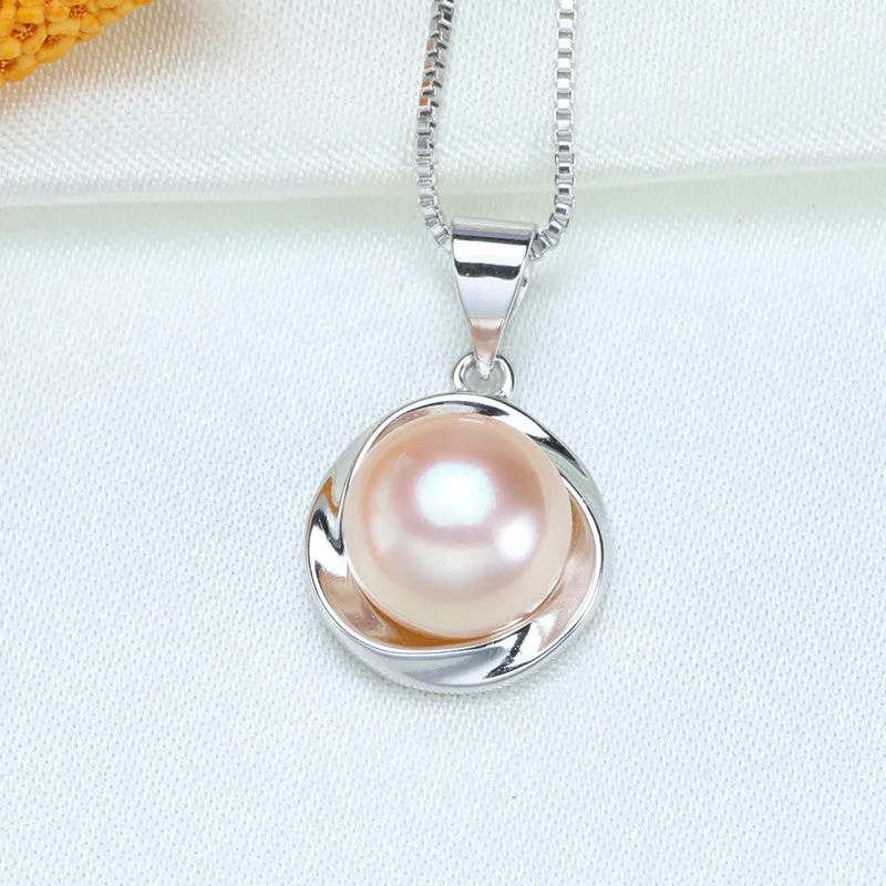 Elegant 925 sterling silver pendant necklace fashion natural freshwater pearl jewelry for women white/pink/purple