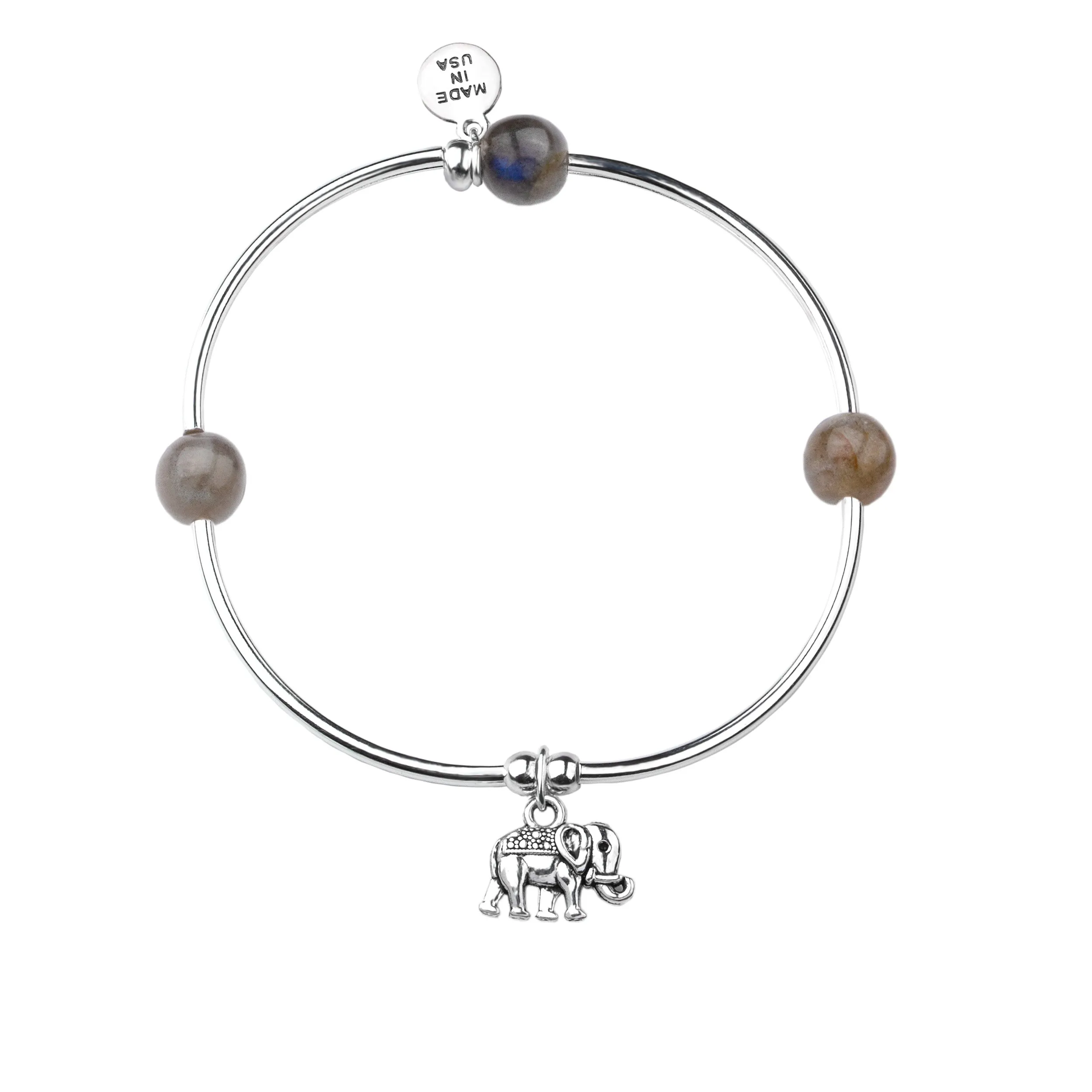 Elephant | Soft Bangle Charm Bracelet | Labradorite