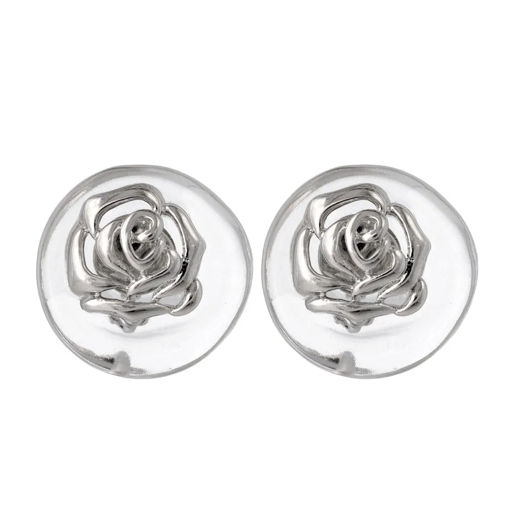 Embedded Rose Circle Resin Clip Ons