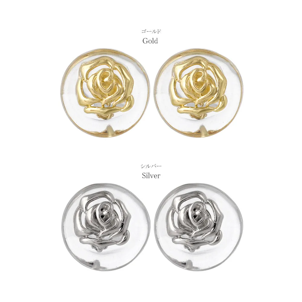 Embedded Rose Circle Resin Clip Ons