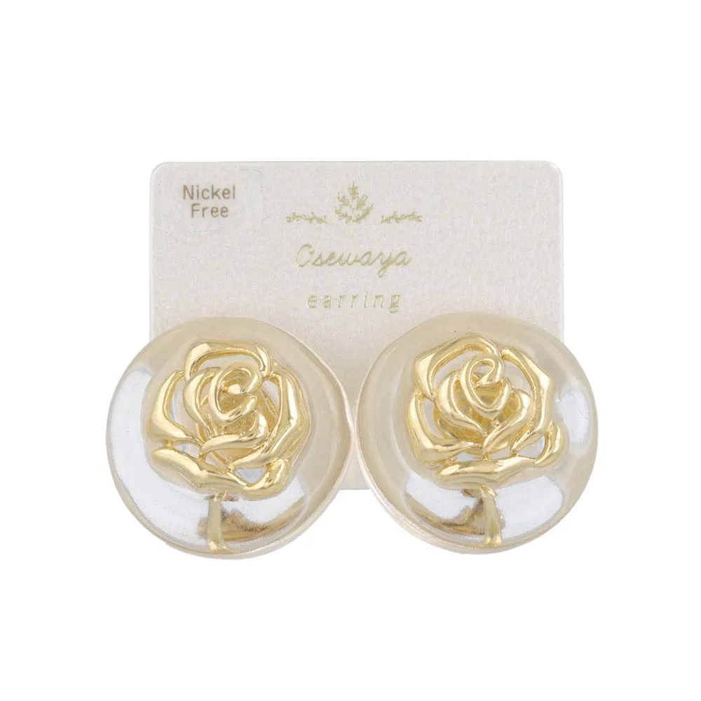 Embedded Rose Circle Resin Clip Ons