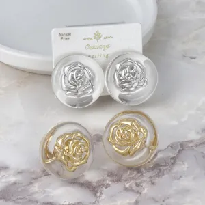 Embedded Rose Circle Resin Clip Ons