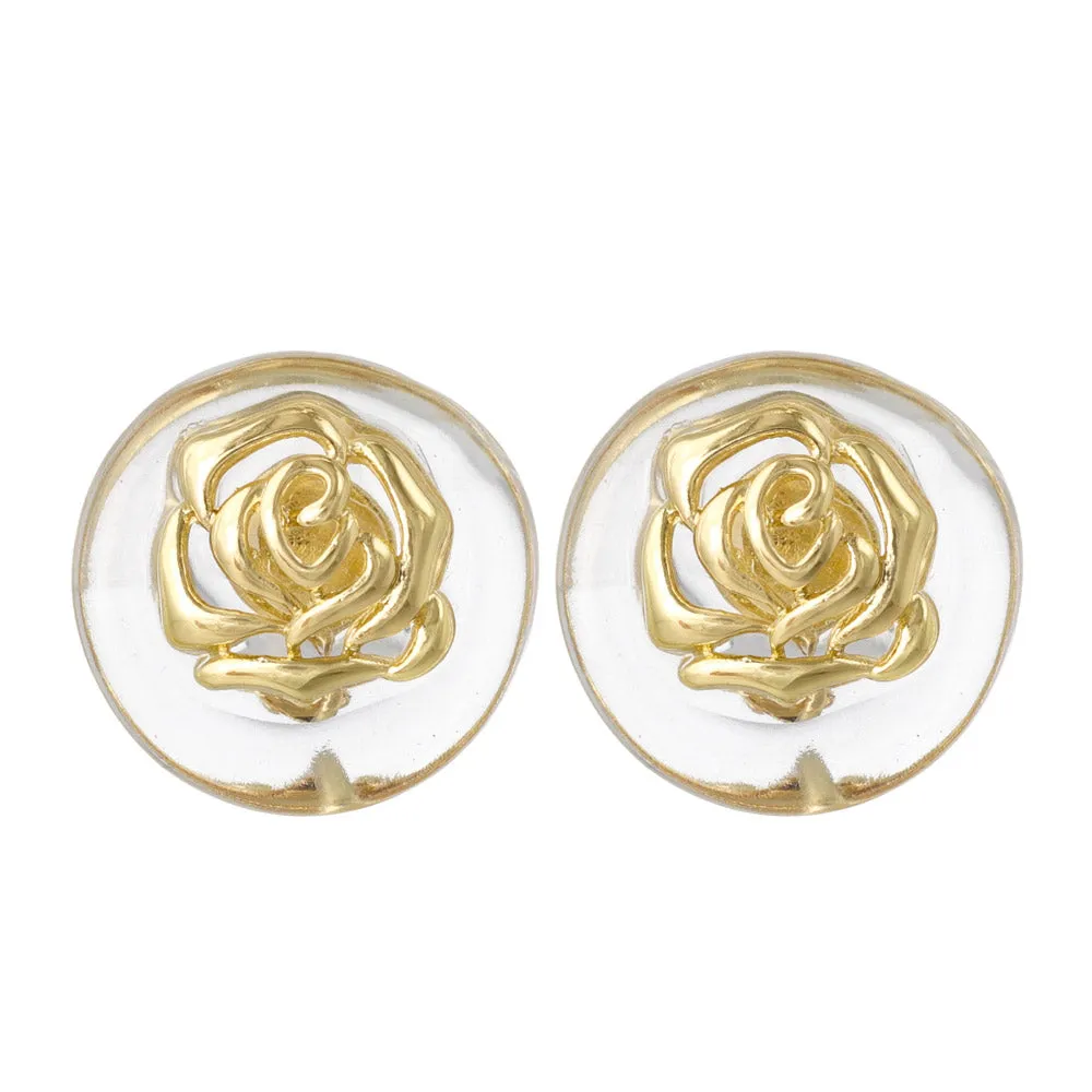 Embedded Rose Circle Resin Clip Ons