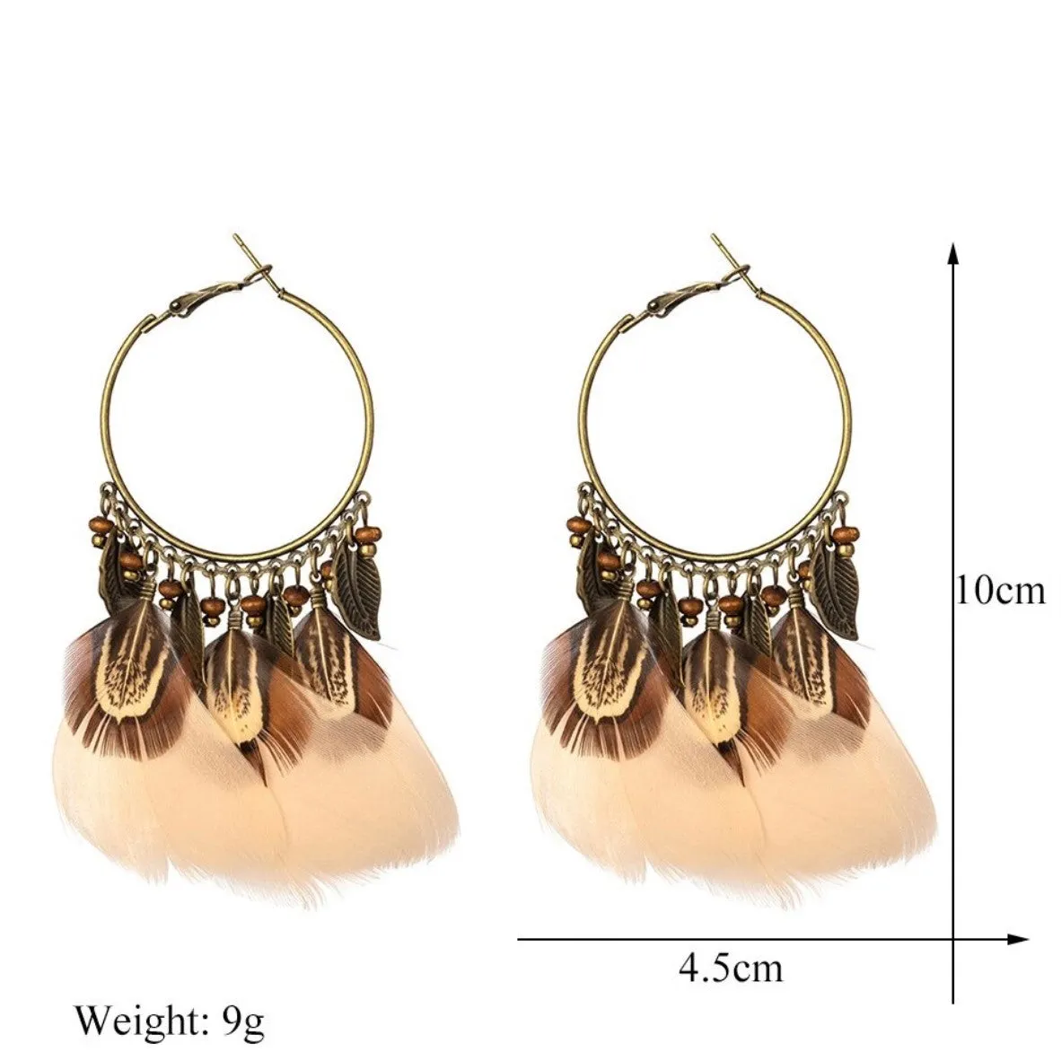 Ethnic Charm Hanging Drop Natural Feather Earrings