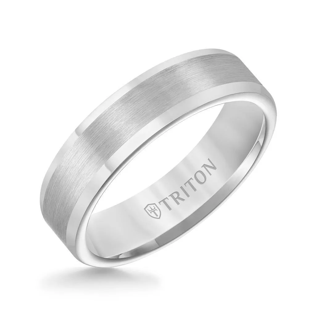 EVERETT Flat Tungsten Carbide Wedding Band with Satin Finished Center and Bright Polished Round Edges by Triton Rings - 6 mm