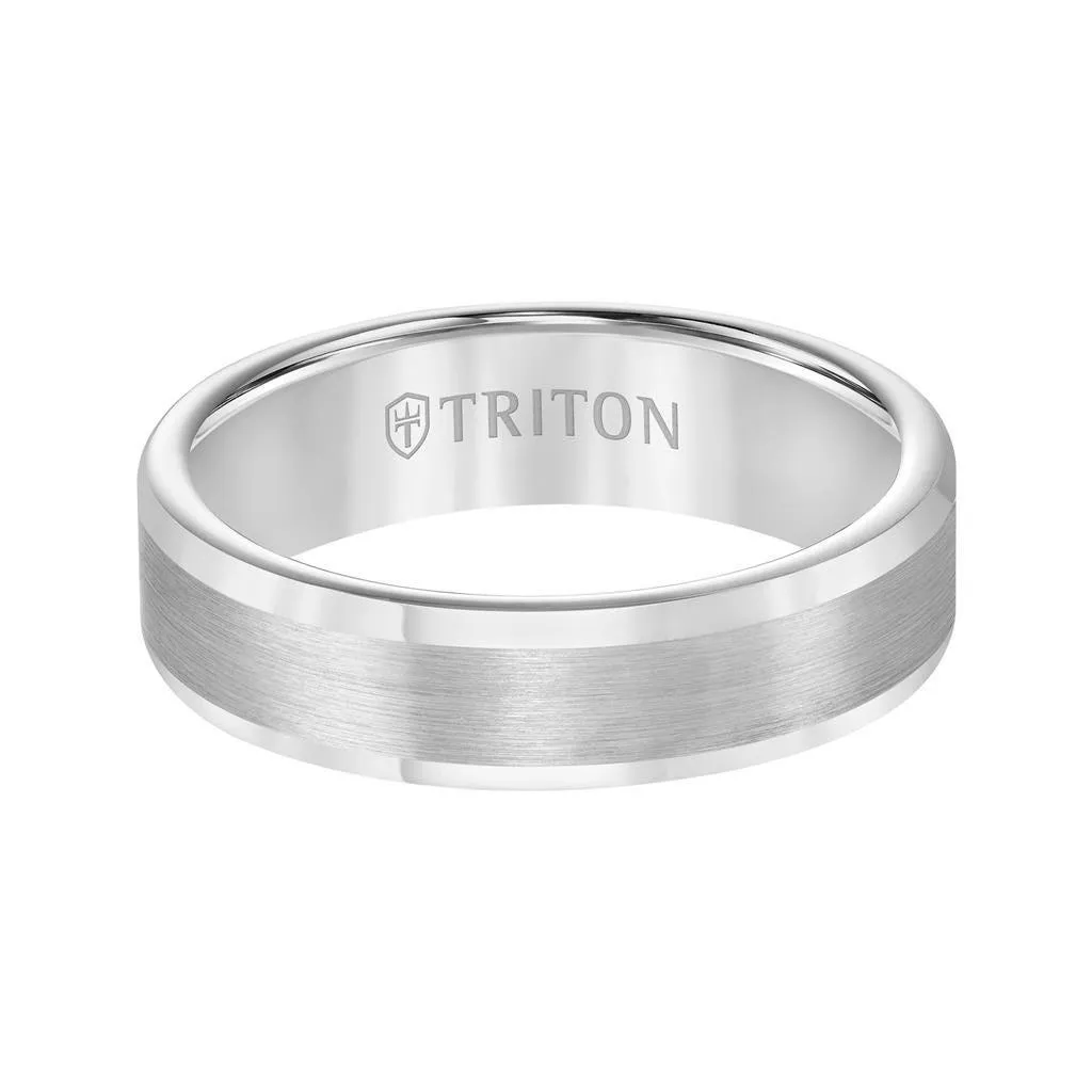 EVERETT Flat Tungsten Carbide Wedding Band with Satin Finished Center and Bright Polished Round Edges by Triton Rings - 6 mm