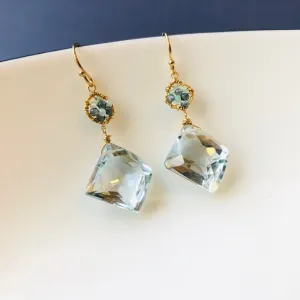 Fancy Earrings 5151 with Green Opal, Australian Sapphire, and Green Hydro Quartz Drops by Michelle Pressler Jewelry