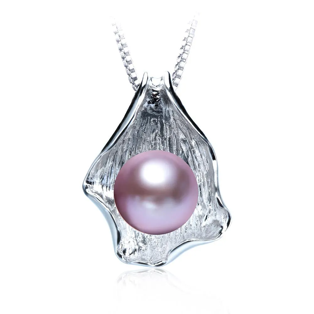 Fashion white/pink/purple 10-11mm natural freshwater pearl necklace amp pendant high quality silver jewelry for women