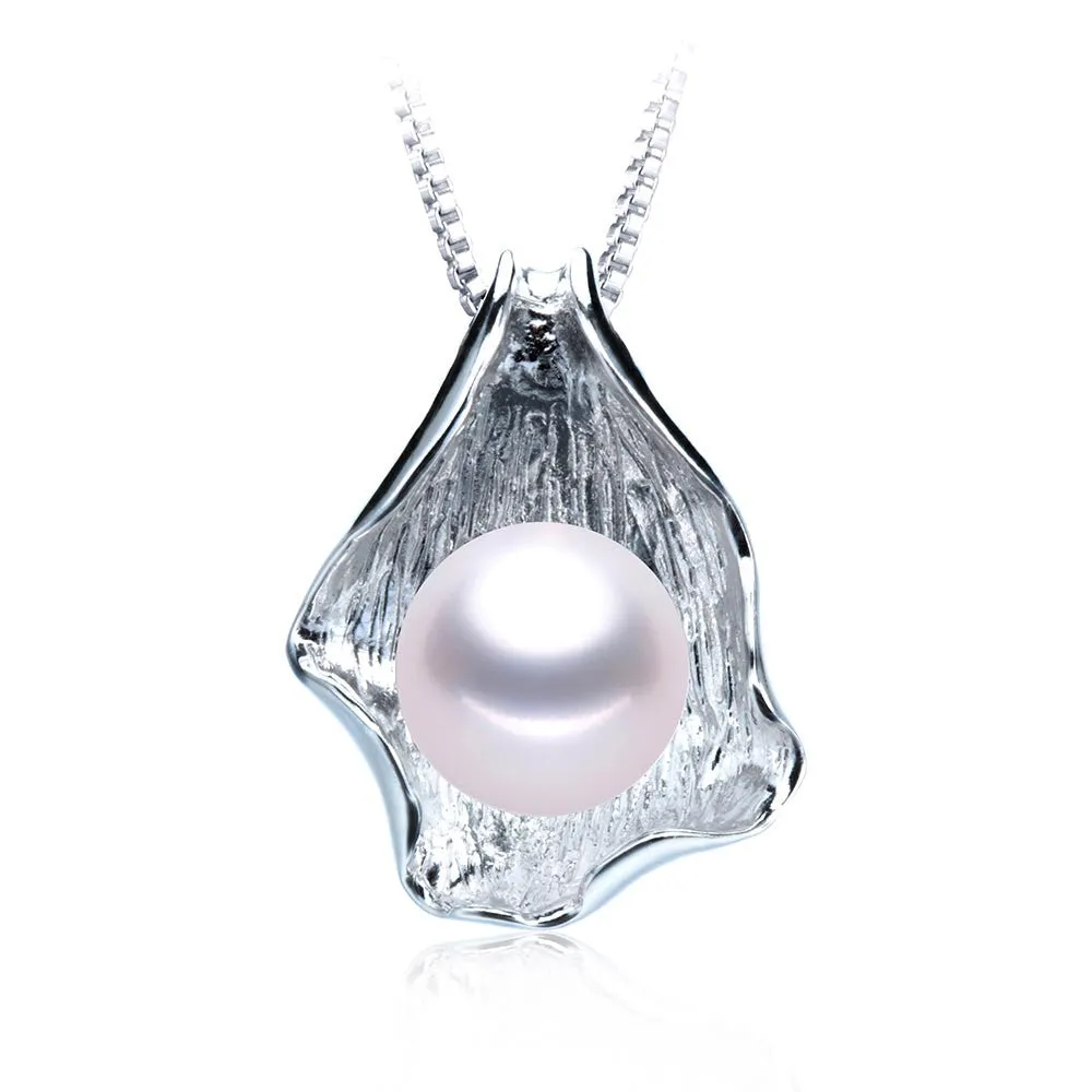 Fashion white/pink/purple 10-11mm natural freshwater pearl necklace amp pendant high quality silver jewelry for women