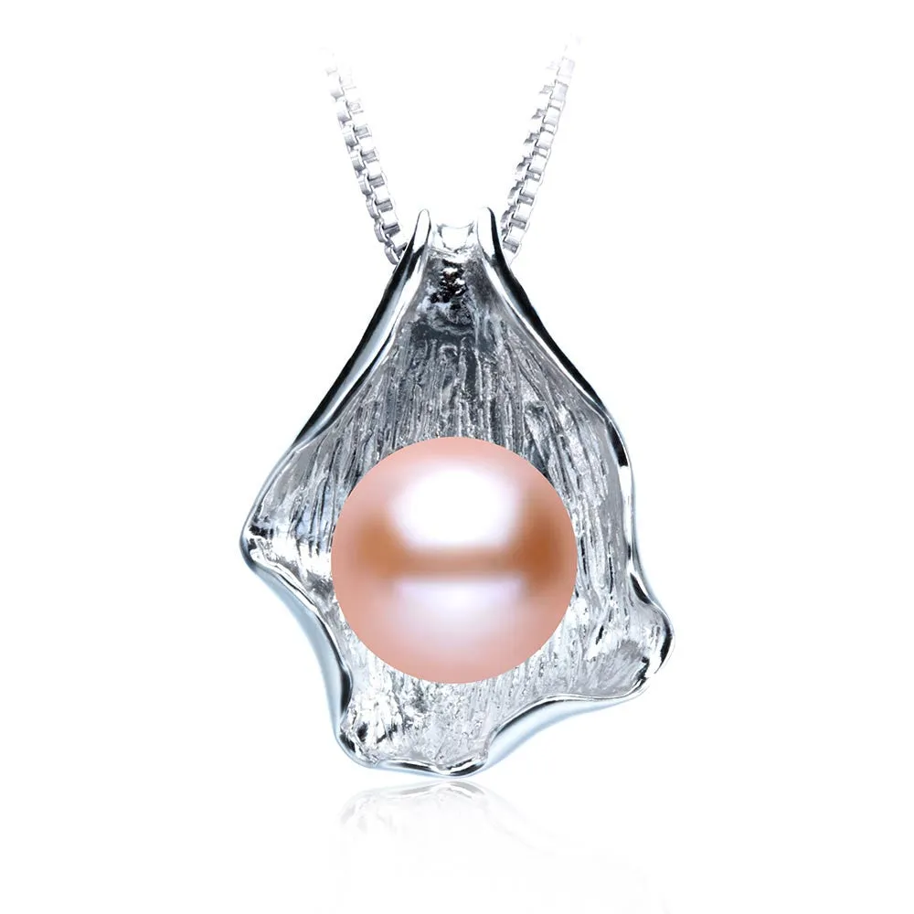 Fashion white/pink/purple 10-11mm natural freshwater pearl necklace amp pendant high quality silver jewelry for women