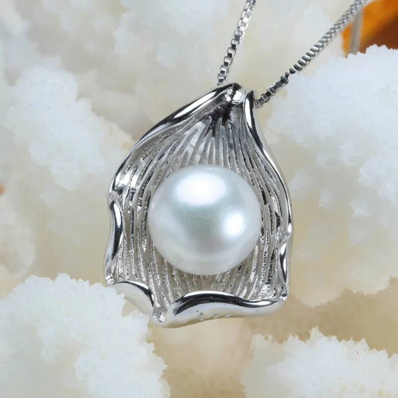 Fashion white/pink/purple 10-11mm natural freshwater pearl necklace amp pendant high quality silver jewelry for women