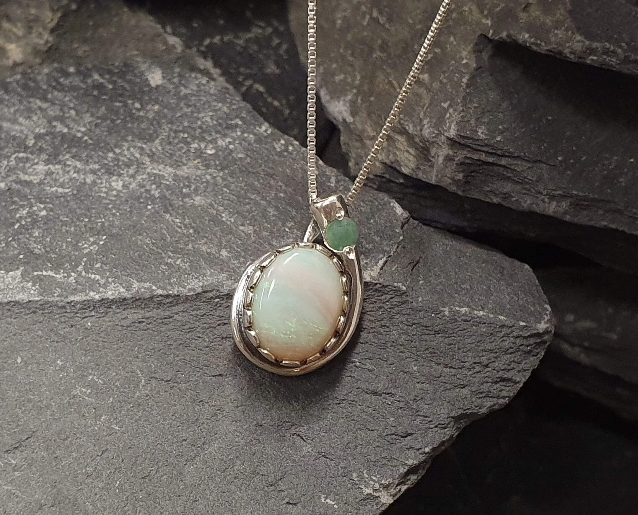 Fire Opal Necklace - Opal Teardrop Pendant - October Birthstone Necklace