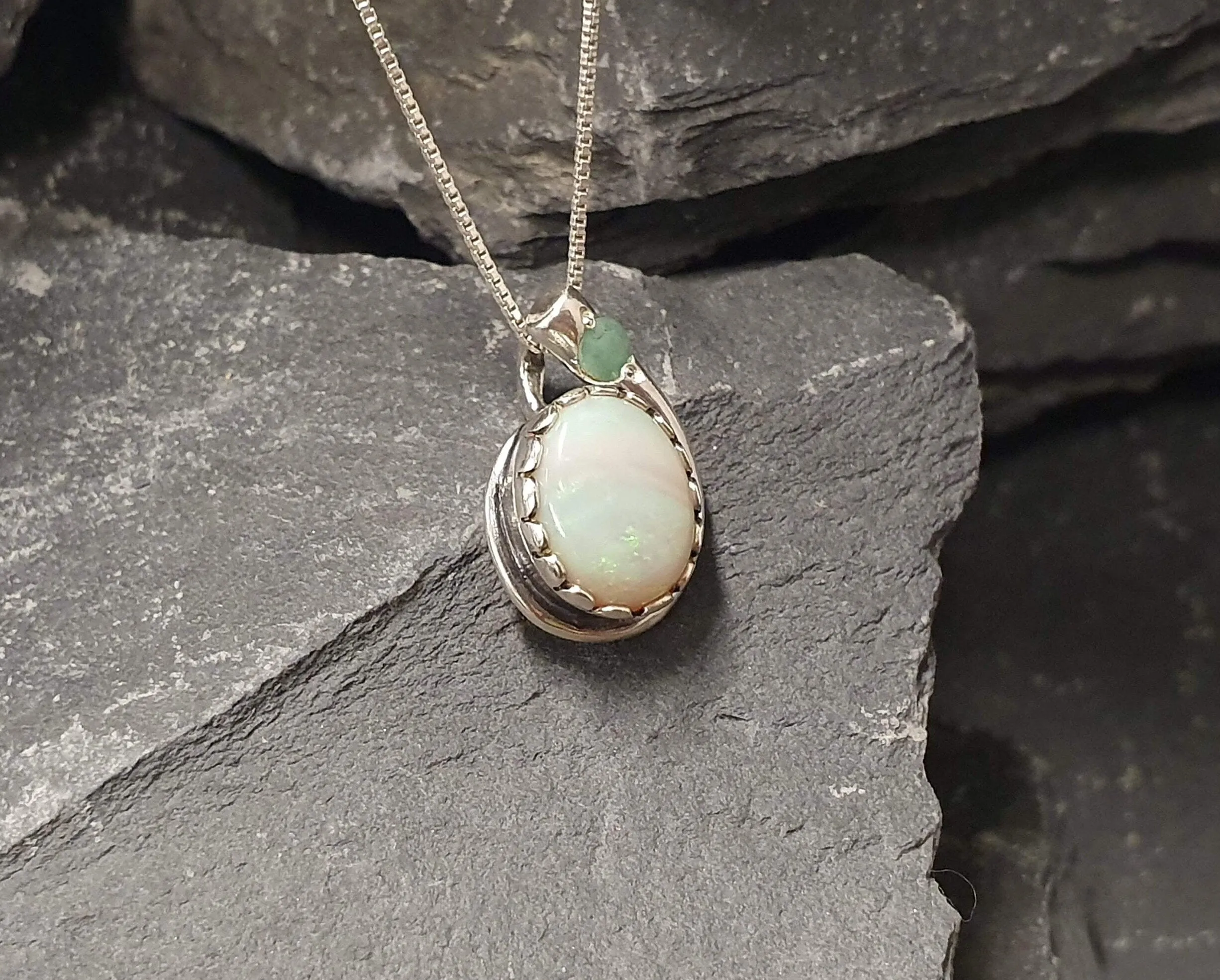 Fire Opal Necklace - Opal Teardrop Pendant - October Birthstone Necklace