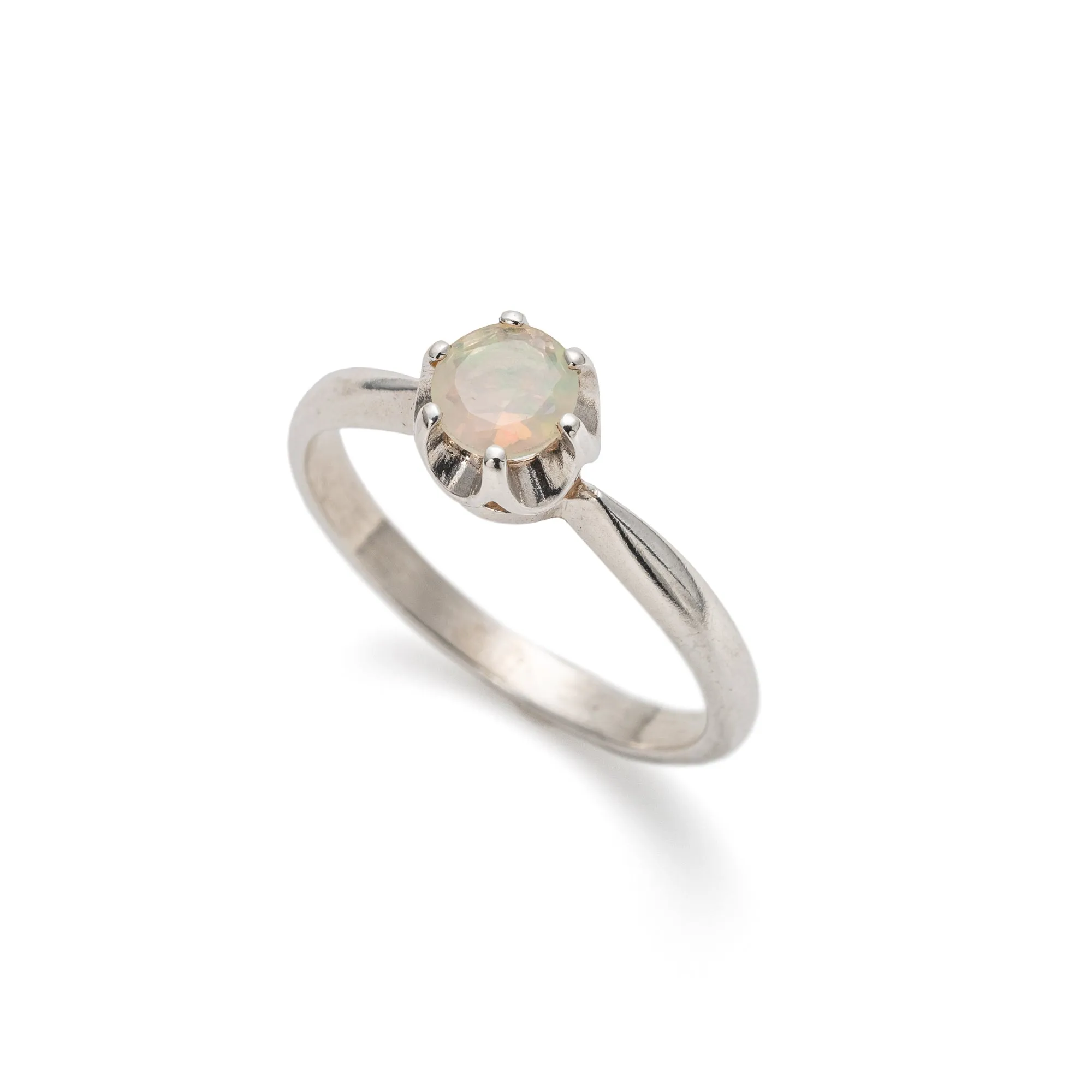 Fire Opal Ring - Opal Engagement Ring - Classic Round Ring