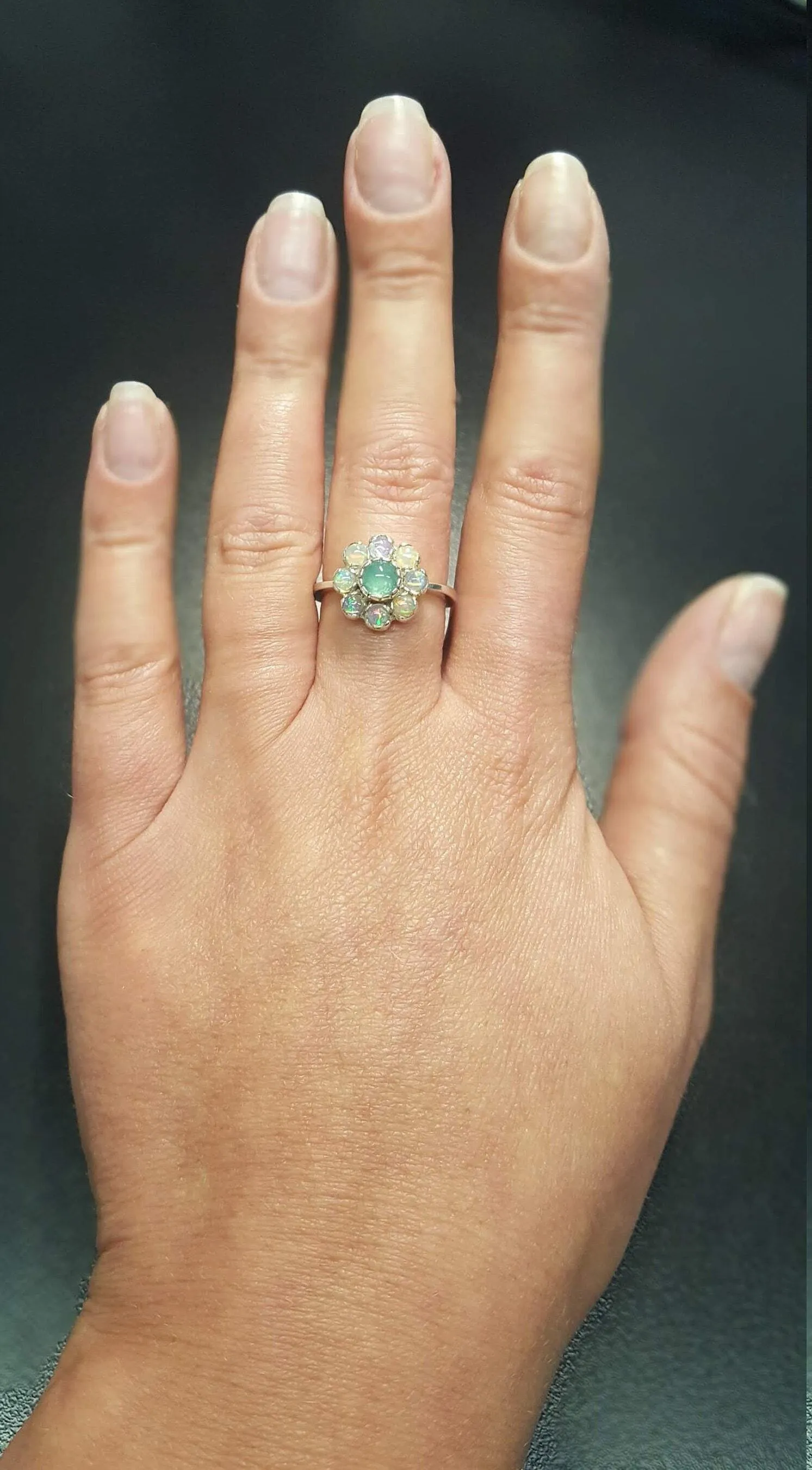 Flower Opal Ring - Green Chrysoprase Ring - Vintage Flower Ring