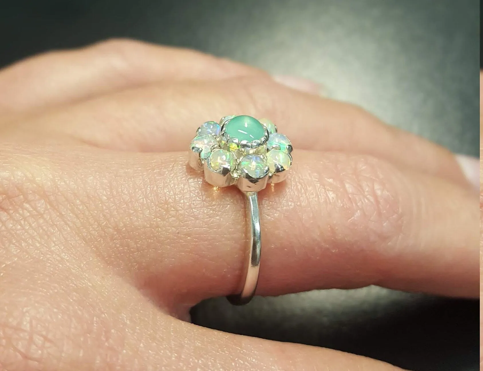 Flower Opal Ring - Green Chrysoprase Ring - Vintage Flower Ring