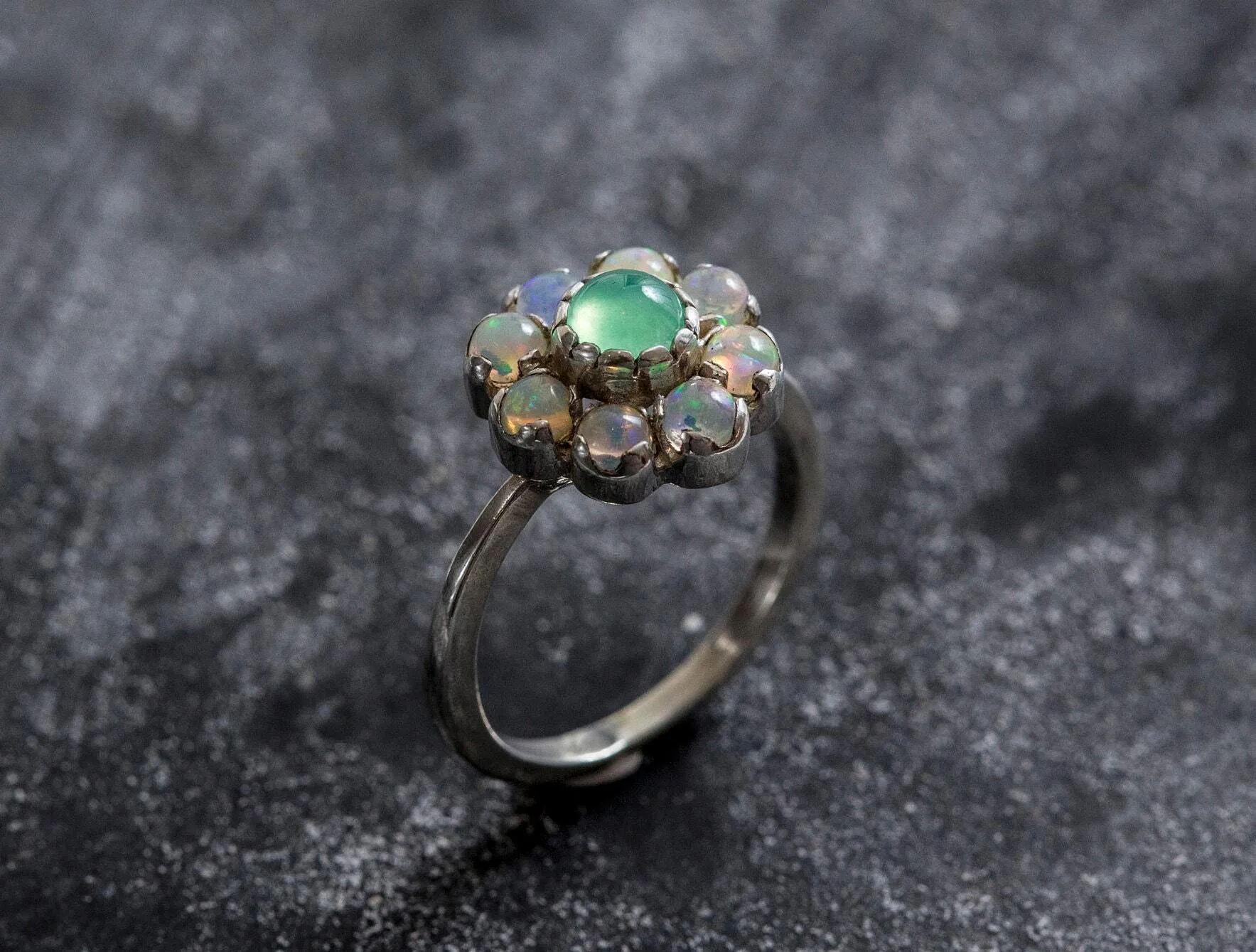 Flower Opal Ring - Green Chrysoprase Ring - Vintage Flower Ring