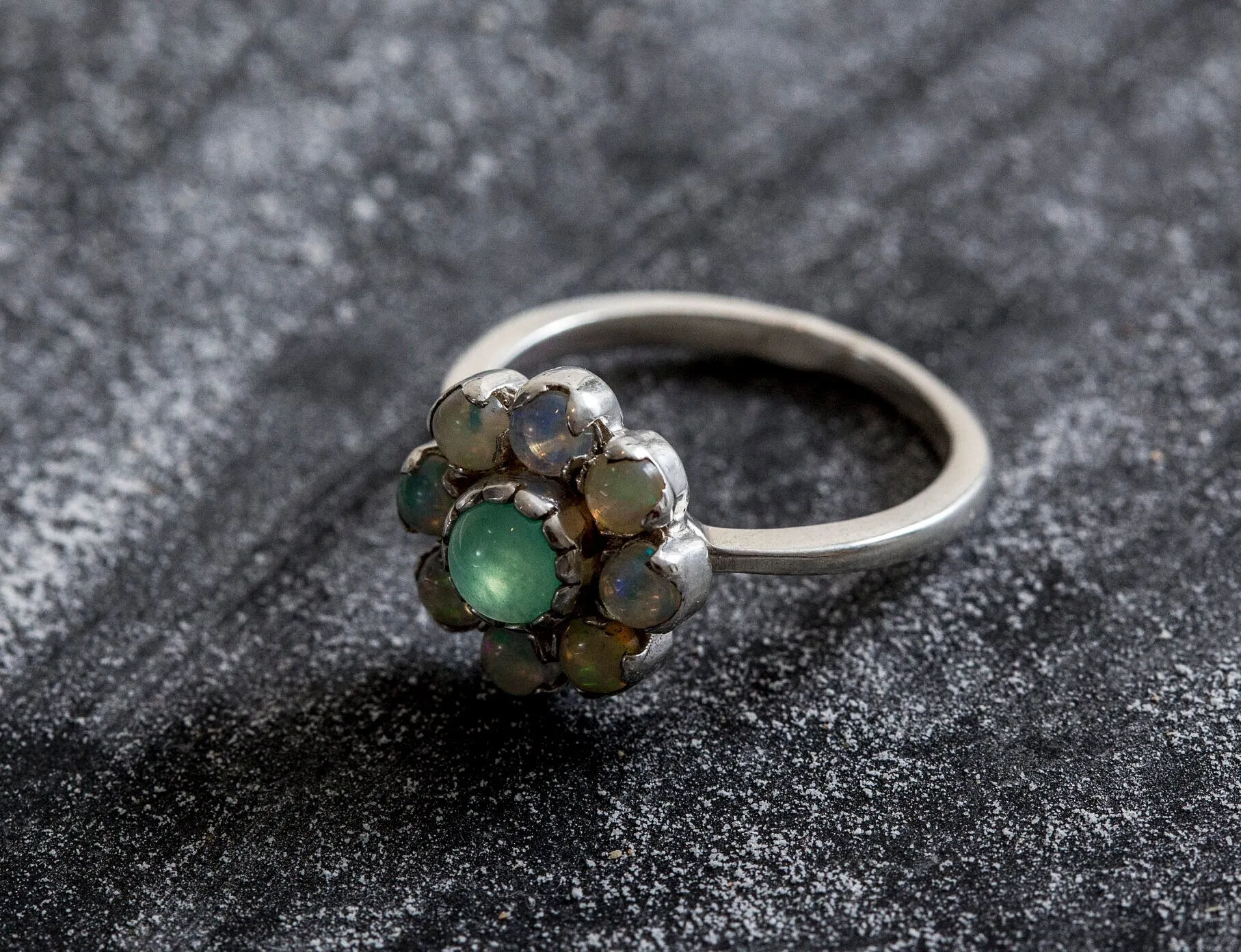 Flower Opal Ring - Green Chrysoprase Ring - Vintage Flower Ring