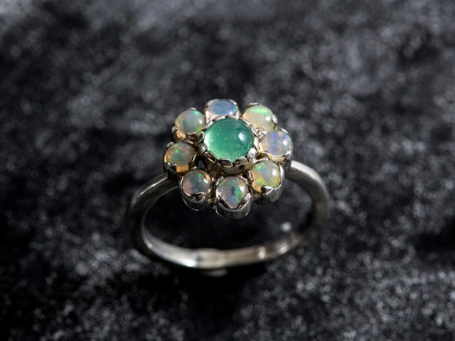 Flower Opal Ring - Green Chrysoprase Ring - Vintage Flower Ring