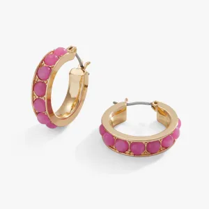 Gemstone Hoop Earrings, Reconstituted Pink Agate