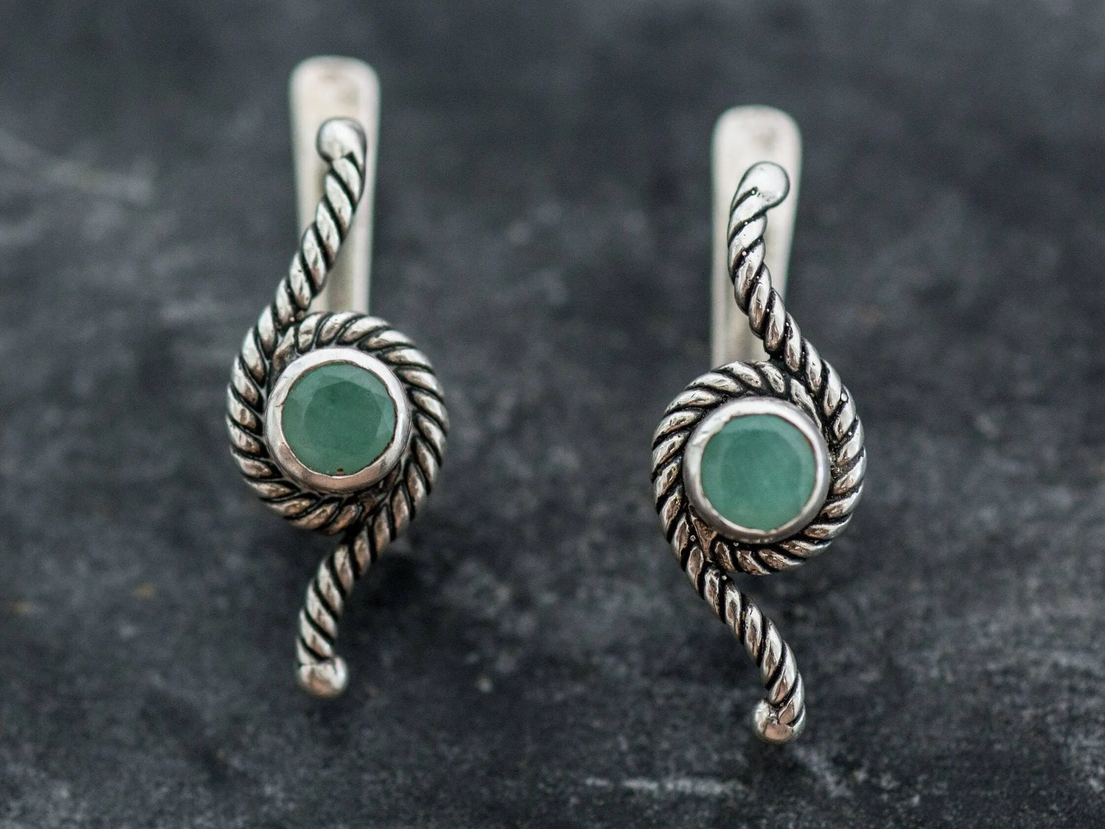 Genuine Emerald Earrings - Long Green Earrings - Rope Drop Earrings