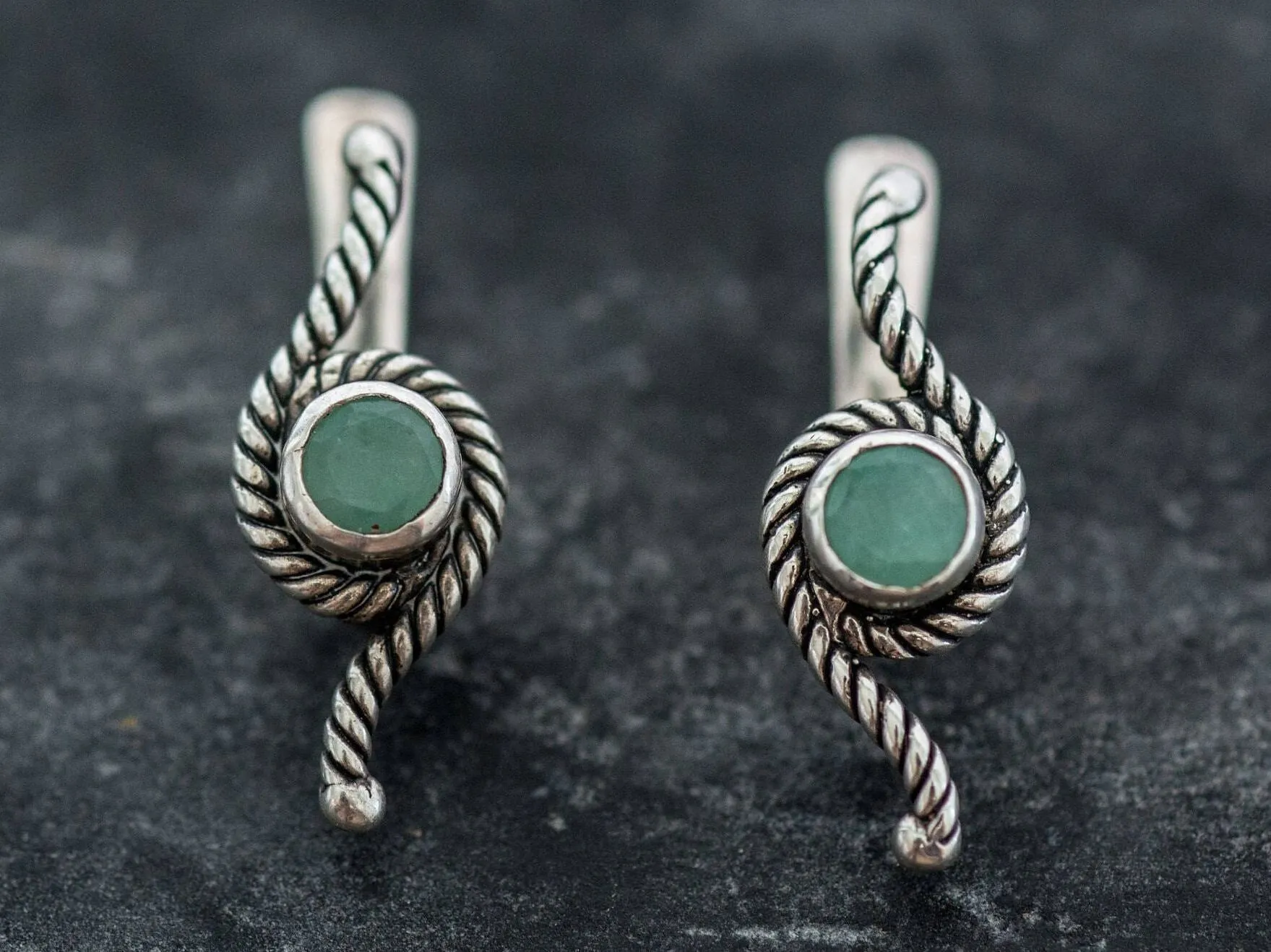 Genuine Emerald Earrings - Long Green Earrings - Rope Drop Earrings