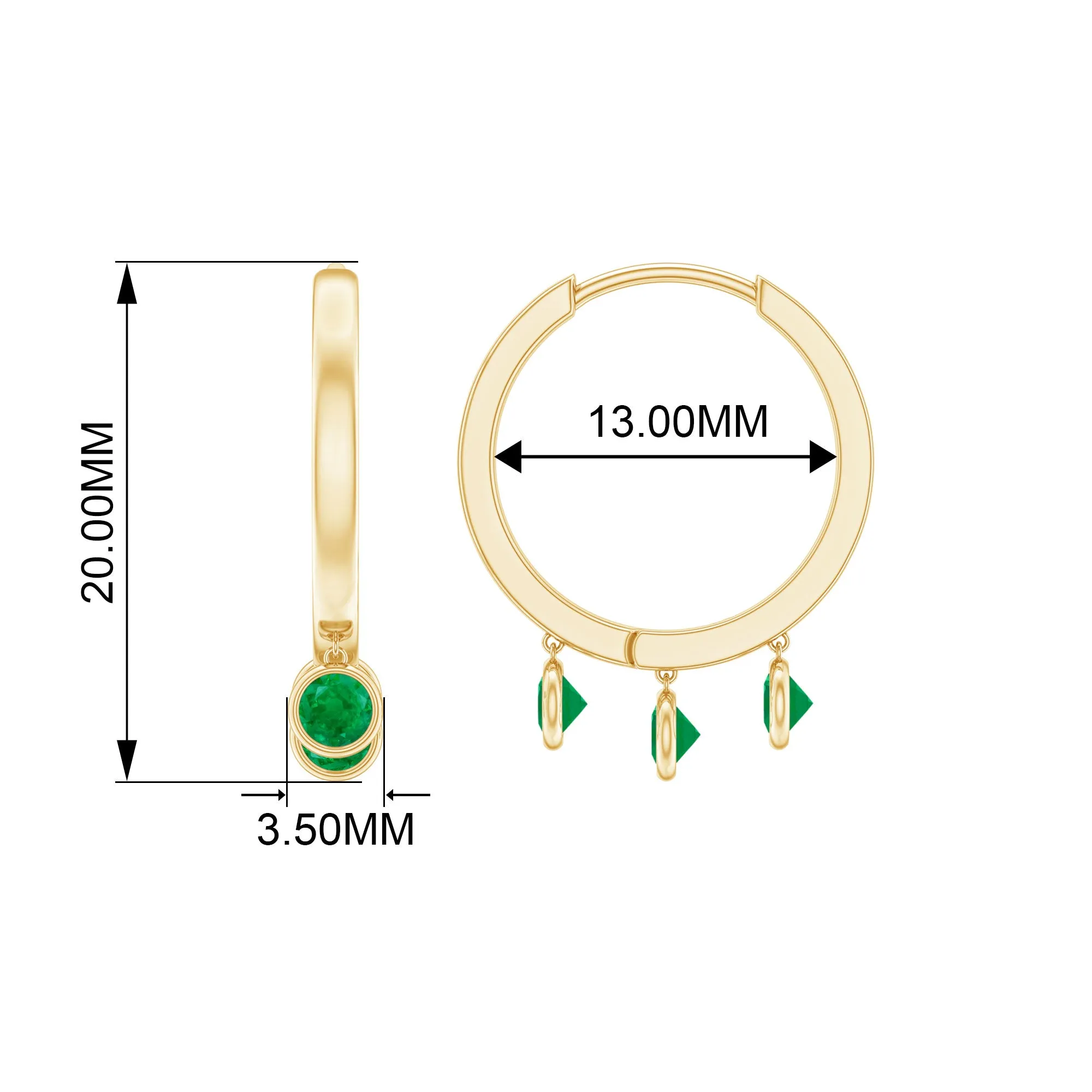 Genuine Emerald Hoop Drop Earrings