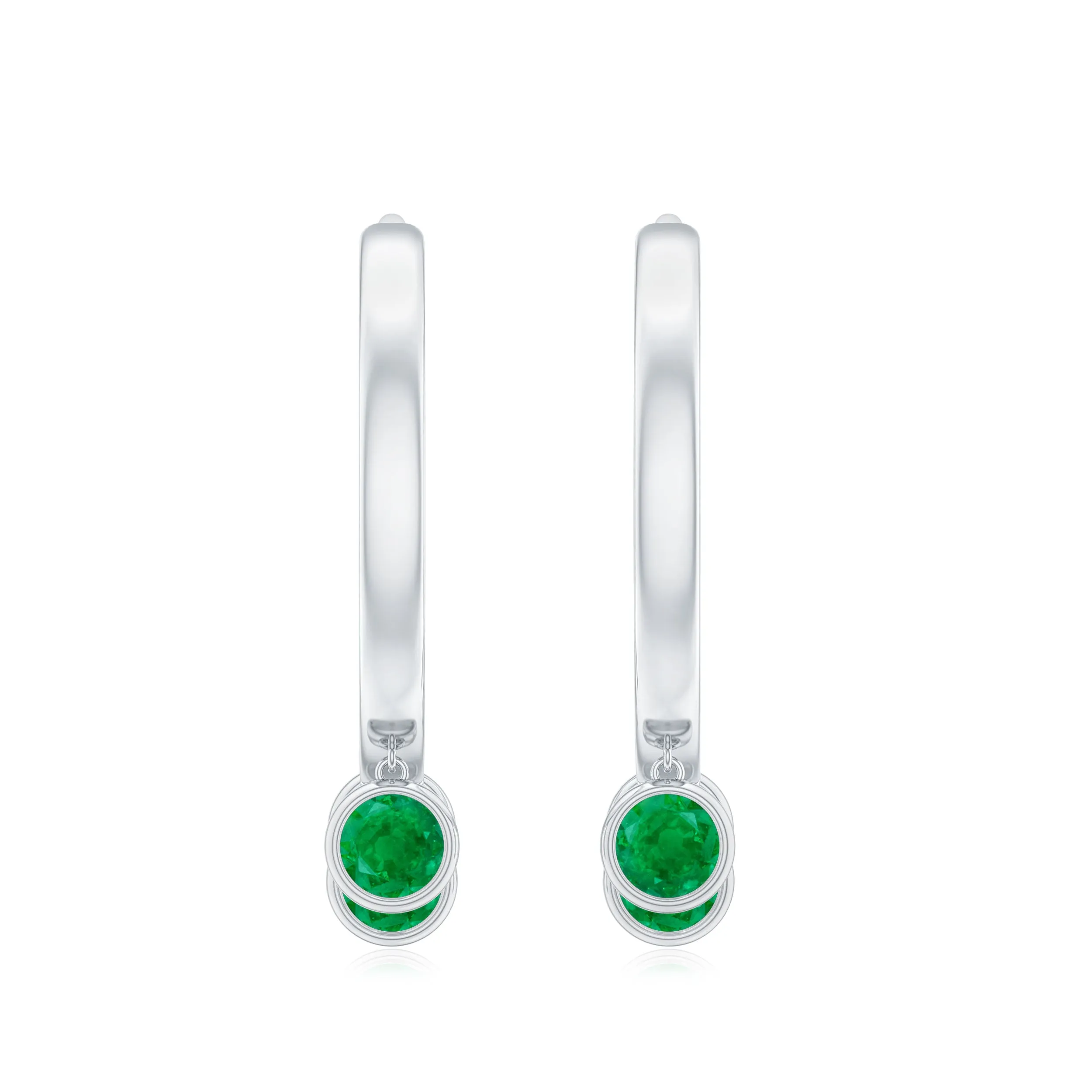 Genuine Emerald Hoop Drop Earrings