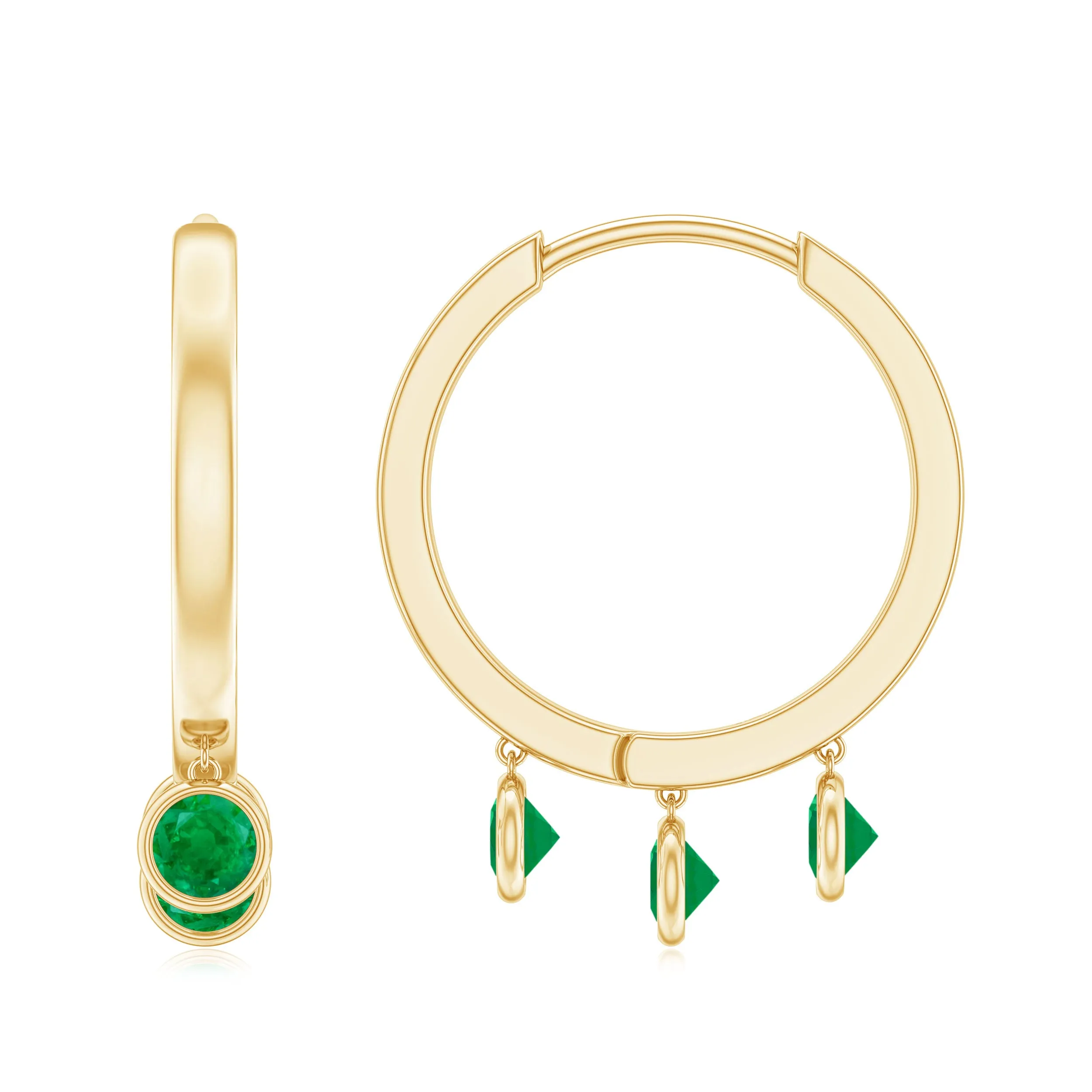 Genuine Emerald Hoop Drop Earrings