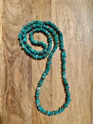 Genuine Turquoise & Sterling Silver Long Beaded Necklace