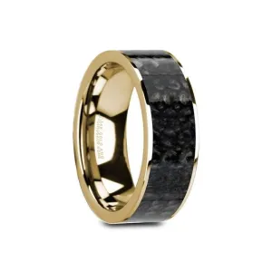 GERONIMO Flat 14K Yellow Gold Ring with Blue Dinosaur Bone Inlay and Polished Edges - 8mm