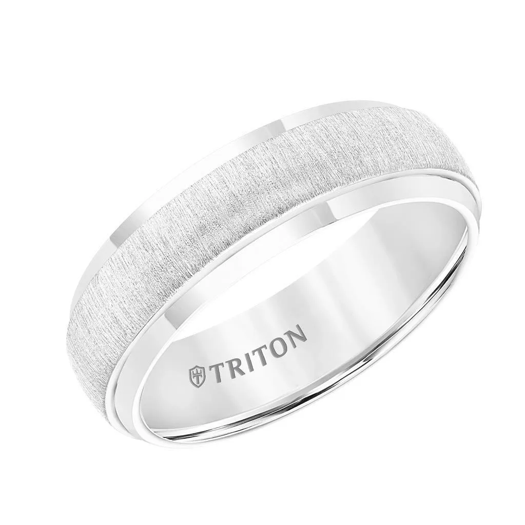 GION White Tungsten Low-Domed Vertical Brushed Raised Center Wedding Ring With Polished Edges By Triton Rings - 7mm