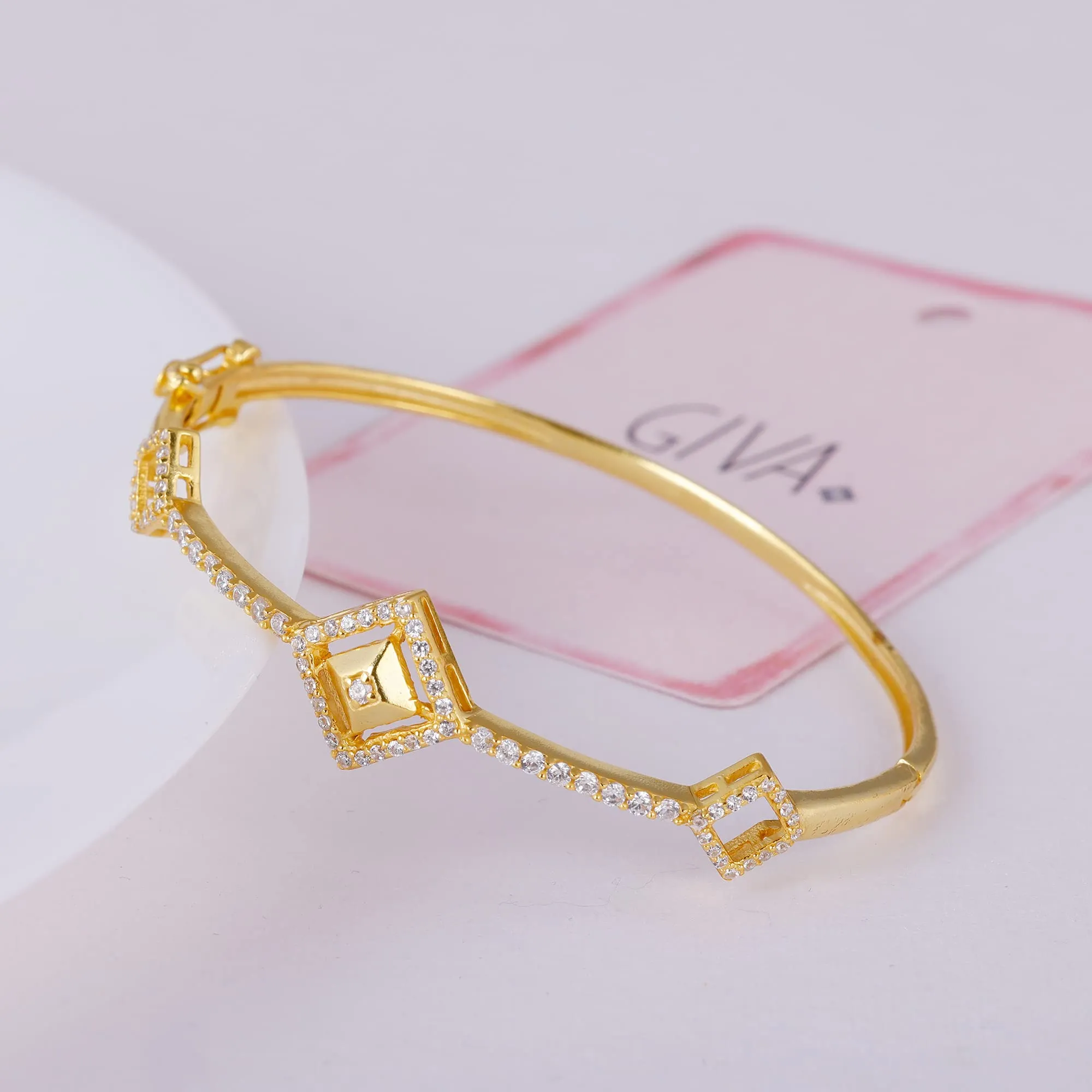 GIVA 925 Silver Gold Square Bracelet (Adjustable) | Signature Design | Gifts for Women & Girls | Certificate & 6 Months Warranty | Life Time Free Plating