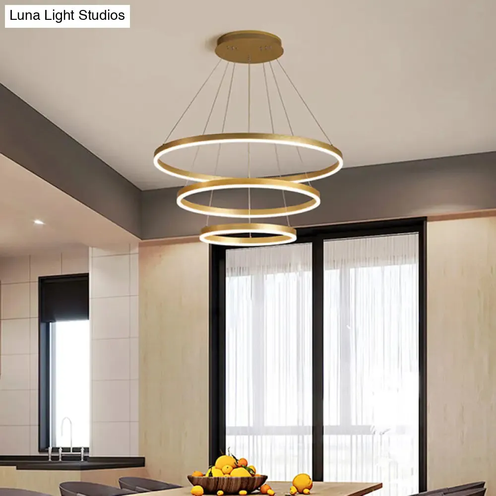 Gold Art Deco Tiered Rings LED Chandelier for Living Room