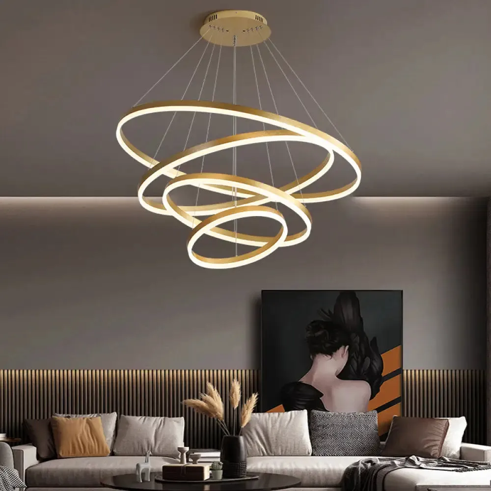 Gold Art Deco Tiered Rings LED Chandelier for Living Room