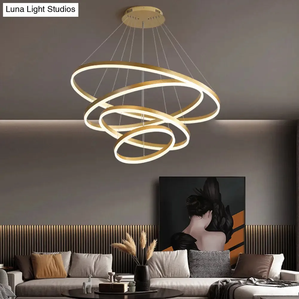 Gold Art Deco Tiered Rings LED Chandelier for Living Room